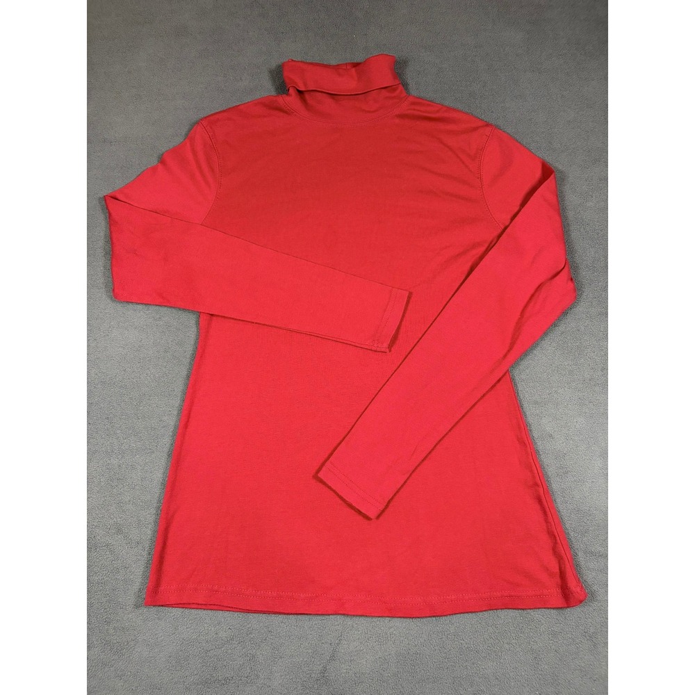 NY Threads Turtleneck Top Womens Medium Red Long Sleeve Solid